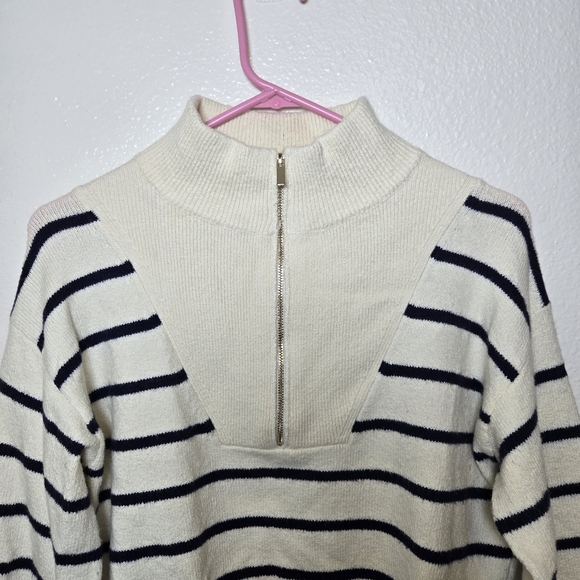 Draper James Striped Quarter Zip Sweater in Mariner Stripe Cotton Blend XS - Picture 5 of 8